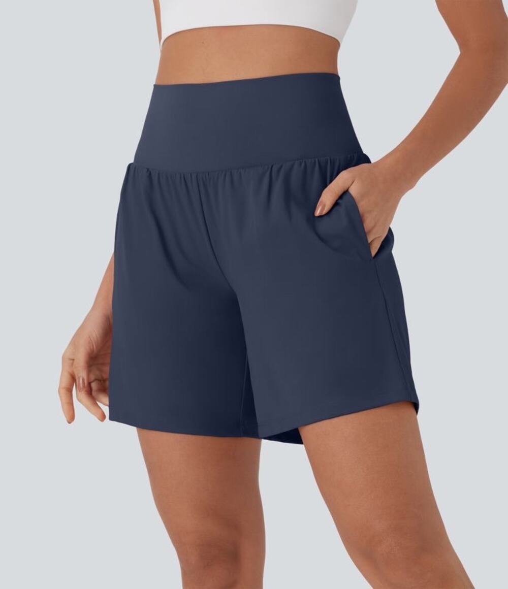 Halara M Blue SoftlyZero Airy High Waisted 2-in-1 Running Shorts Pockets NWT